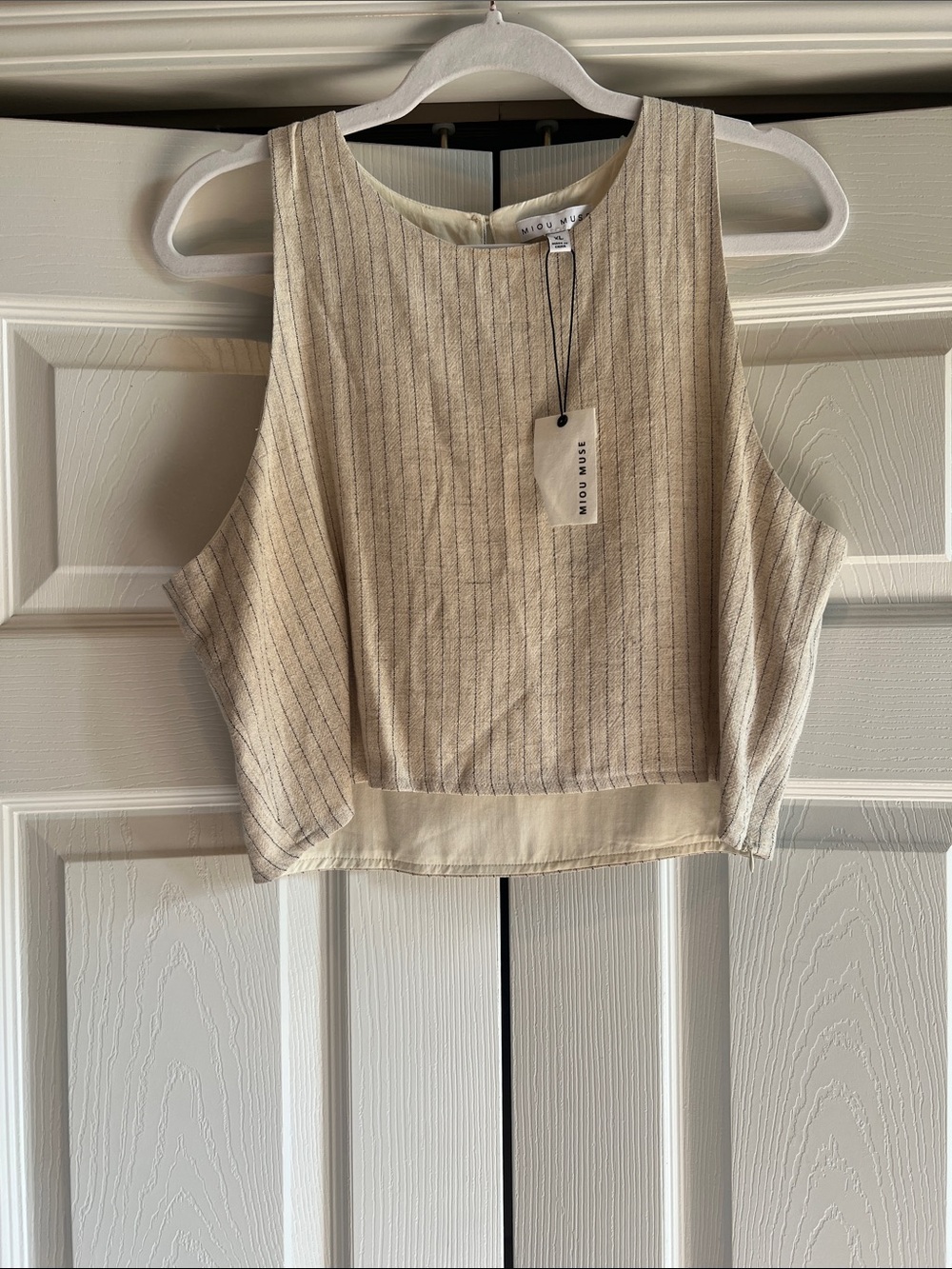 Mio Muse Cream Striped Cropped Tank Top